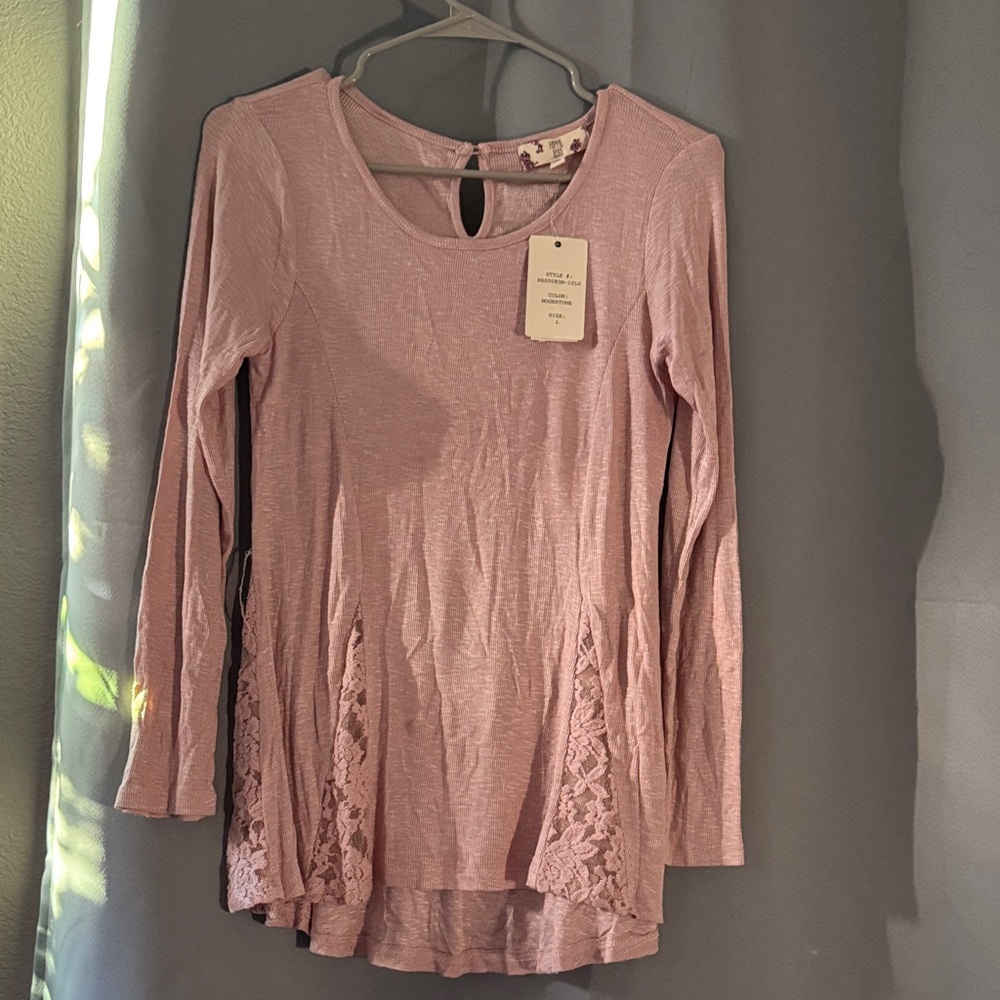 Hippie Rose Mauve Long Sleeve Top with Lace Accents